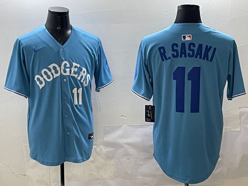 Men Los Angeles Dodgers #11 R.Sasaki Light Blue Joint Name 2025 Nike MLB Jersey style 14
